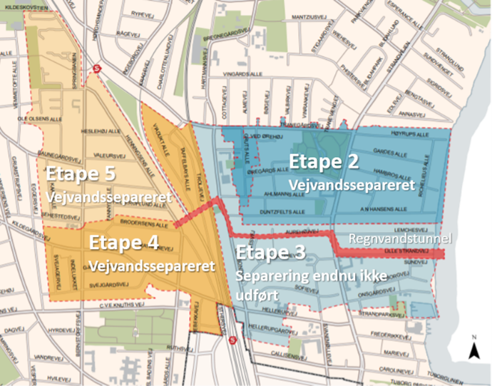 Kort over etaperne for Hellerup separeringen
