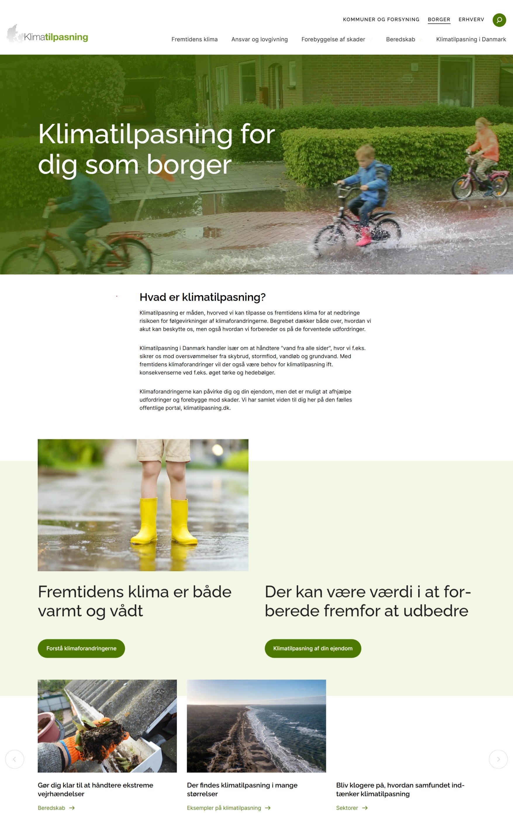 Skærmbillede af websitet klimatilpasning.dk