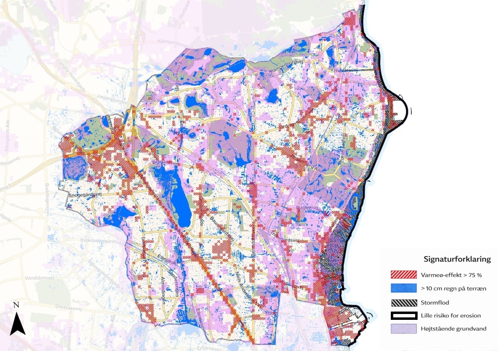 Kort over Gentofte Kommune hvor fokusområder er markeret