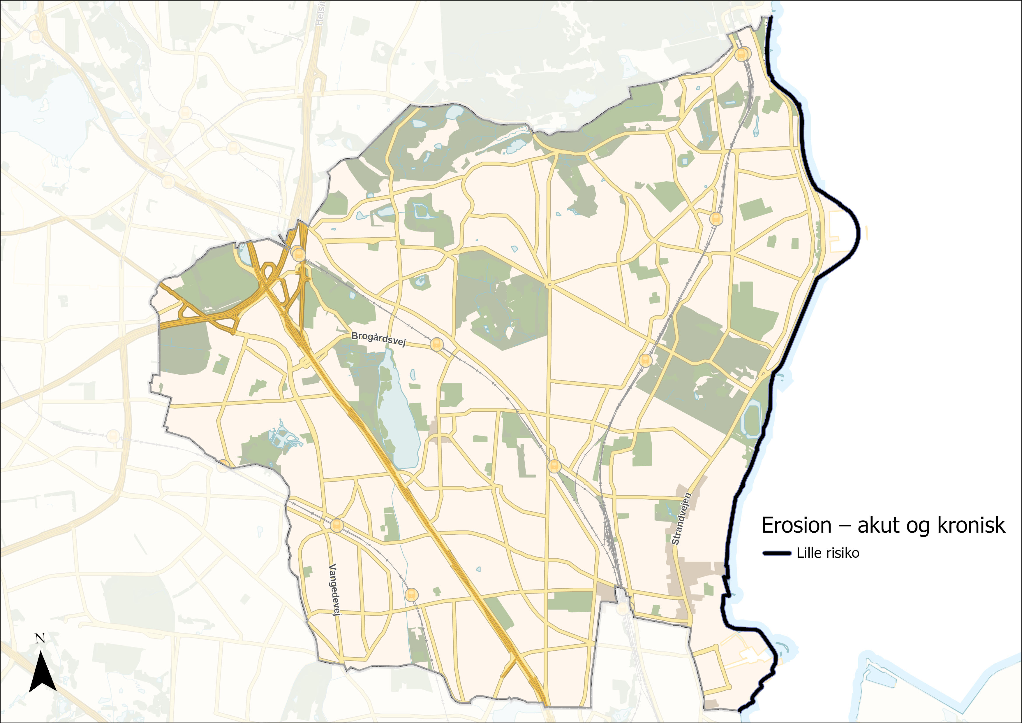 Kort der viser lille risiko for erosion